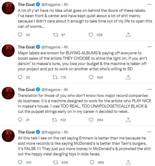 The Game dit que les ventes d'Eminem sont fabriquées
