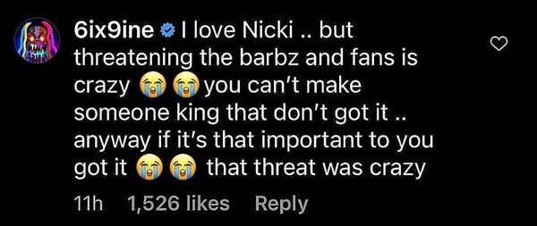 La réponse de Tekashi 6ix9ine à Nicki Minaj