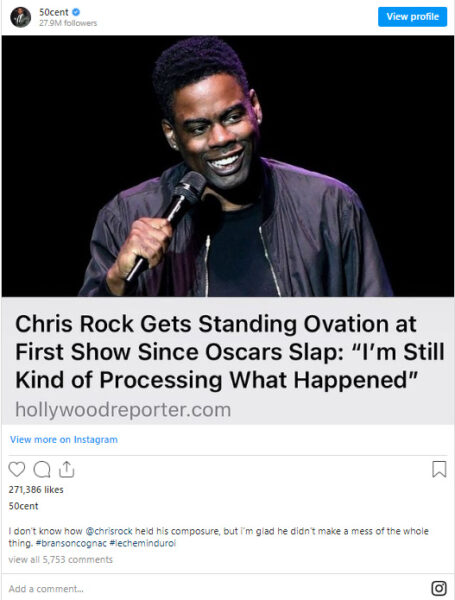 50 Cent respecte Chris Rock après la gifle de Will Smith